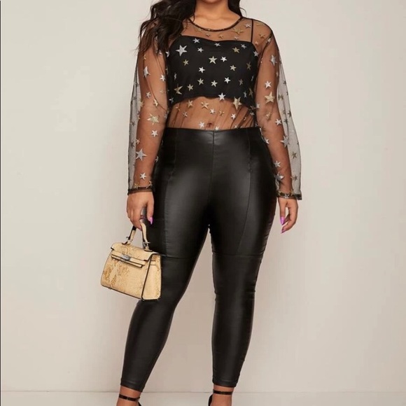 Tops - Plus Size Glitter Star mesh top w/o cami